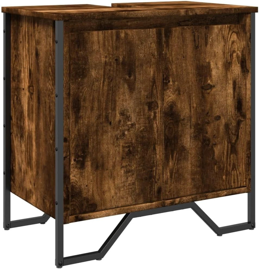 Smoked Oak Bathroom Vanity Unit – Modern Under Sink Storage Cabinet 60x60cm