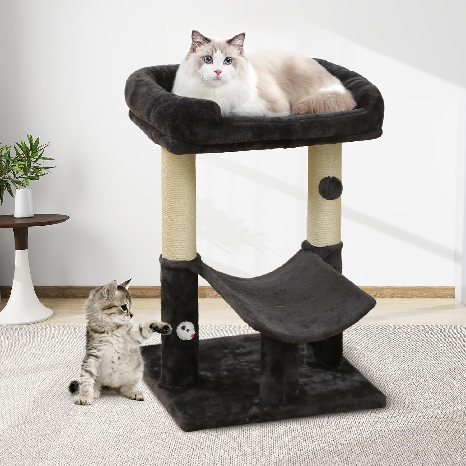 Cat Scratcher Tower with Sisal Post Plush Bed Platform Multi Level Black