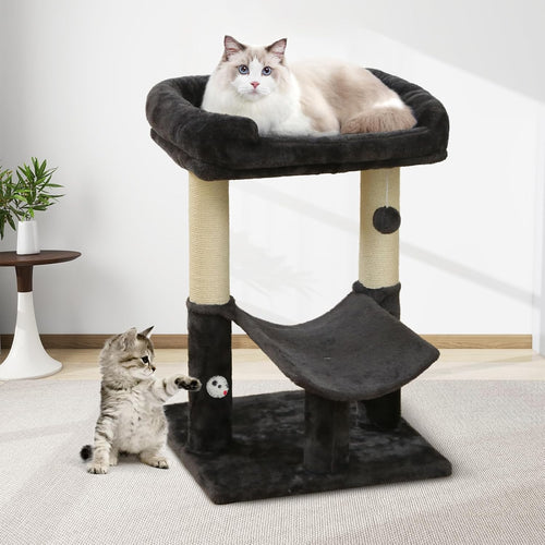Cat Scratcher Tower with Sisal Post Plush Bed Platform Multi Level Black