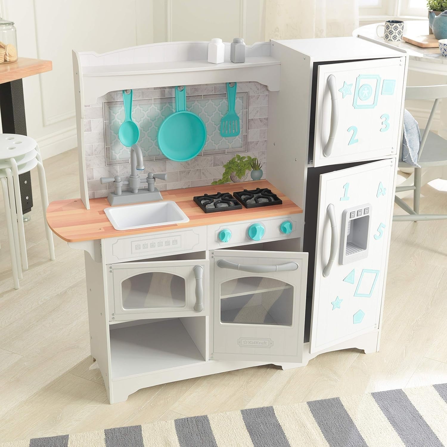 Wooden Kids Play Kitchen Ice Maker Fridge Magnets Grey Toy Set