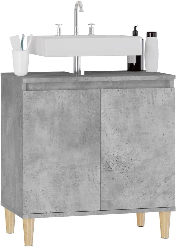Concrete Grey Under Sink Bathroom Cabinet 58x33x60cm – Modern Vanity Storage