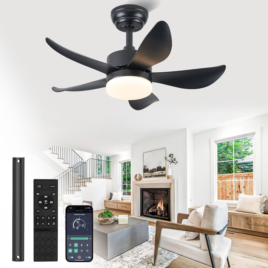 30" Ceiling Fan Light, 6 Speeds, Dimmable LED, Reversible, Quiet Remote Control