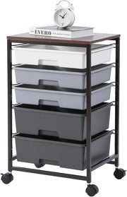 5 Drawer Rolling Storage Trolley Cart with Wheels Utility Organizer Grey