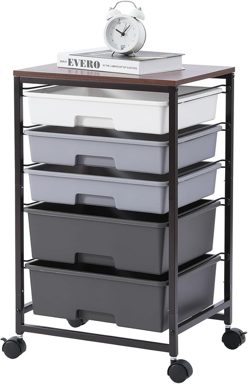 5 Drawer Rolling Storage Trolley Cart with Wheels Utility Organizer Grey