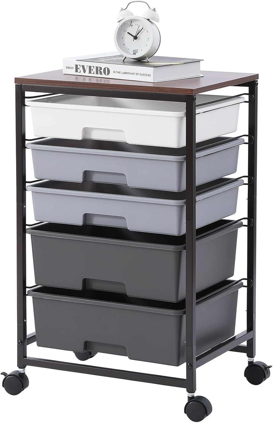 5 Drawer Rolling Storage Trolley Cart with Wheels Utility Organizer Grey