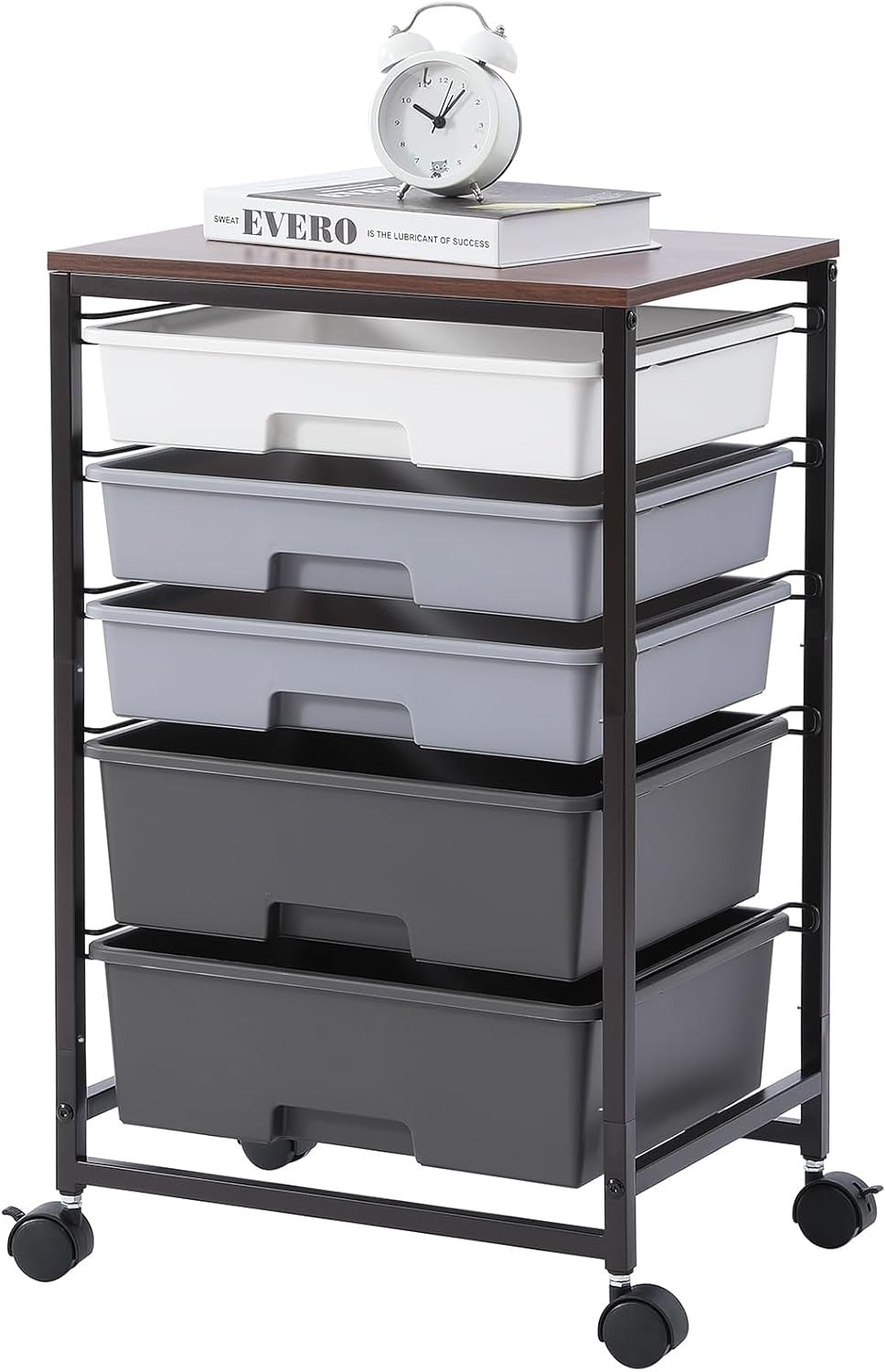 5 Drawer Rolling Storage Trolley Cart with Wheels Utility Organizer Grey