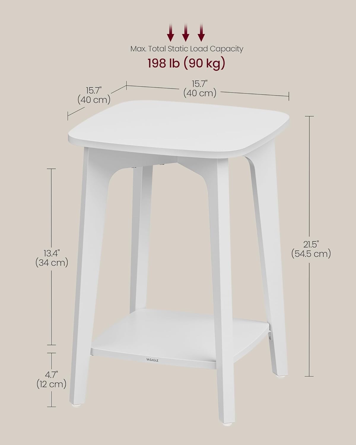 White Small Side Table with Lower Shelf, Modern Bedside Table for Small Spaces