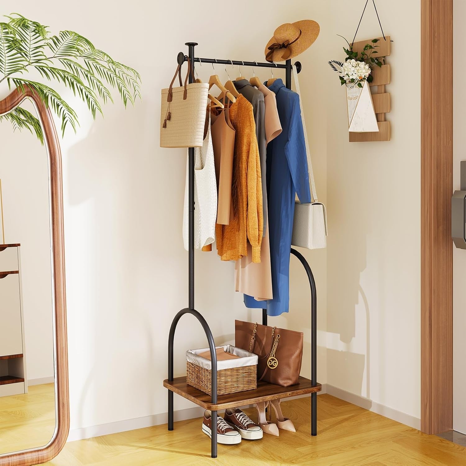 Freestanding Coat Rack with Shelf 3-in-1 Hall Tree Clothes Rail 157cm Black