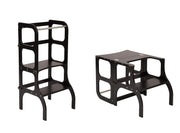 Montessori Learning Tower & Table 2-in-1 – Black Stool w/ Brass Clasps