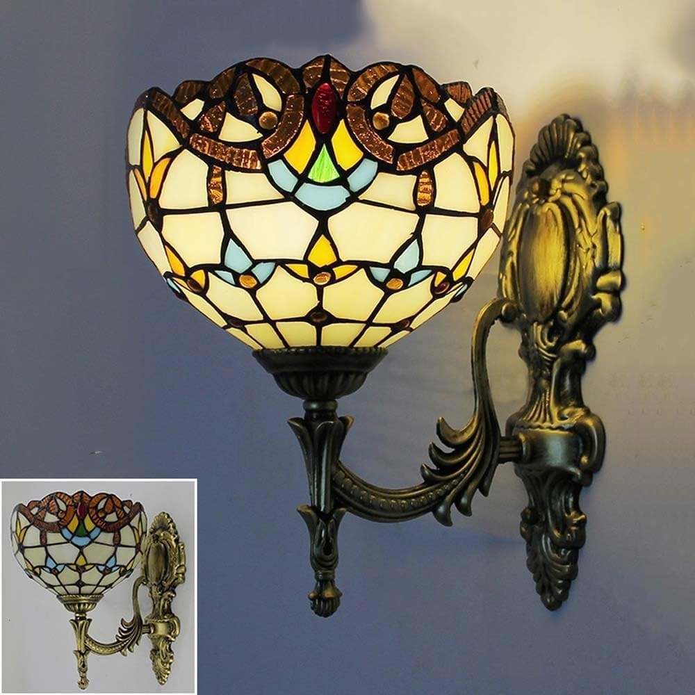 Vintage Wall Light Indoor Lamp with Handcrafted Stained Glass Shade 28cm