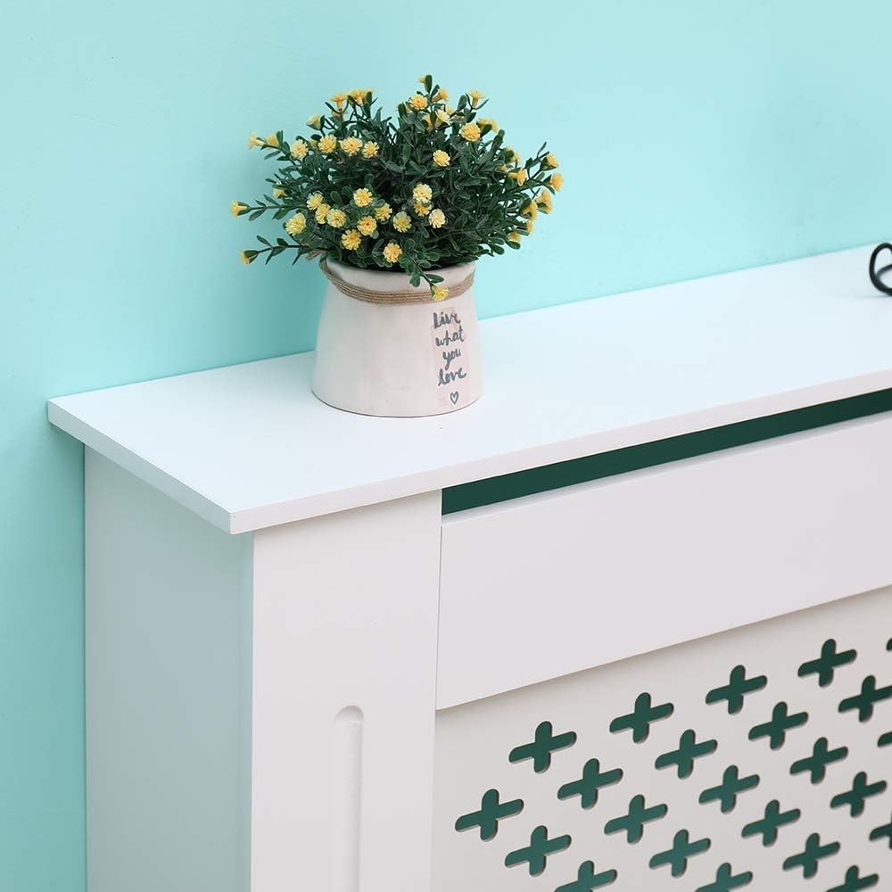 Small White Radiator Cover | Modern MDF Cabinet with Grey Cross Pattern