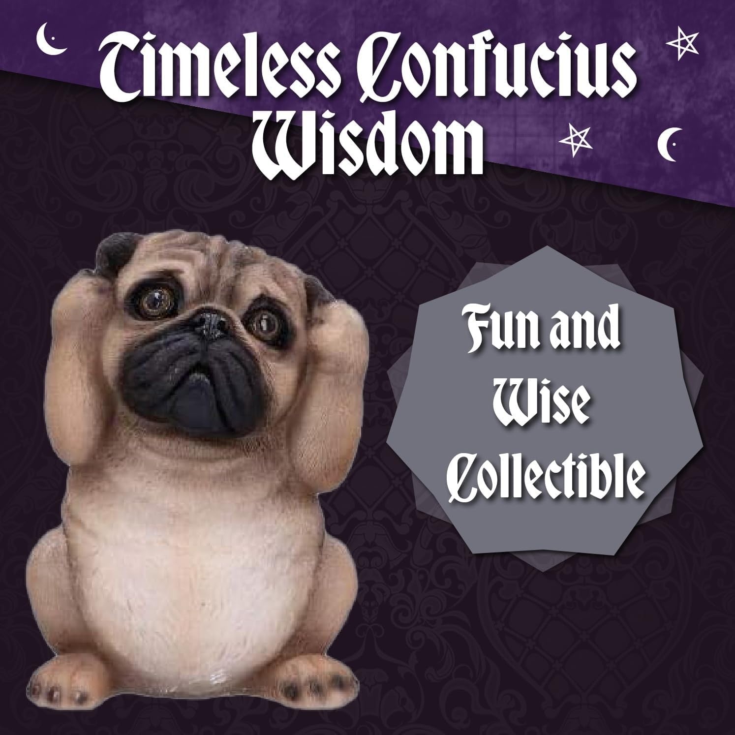 Three Wise Pug Figurines Resin 8.5cm Cute Dog Ornament Set Home Decor Gift