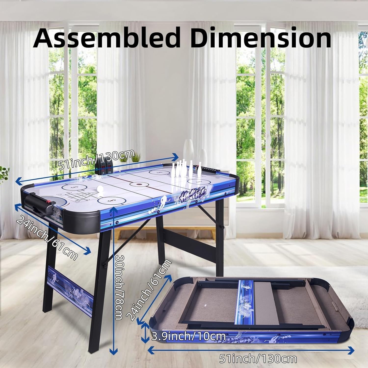 48 Inch Foldable Air Hockey Table 3 in 1 Arcade Game LED Score Kids Adults