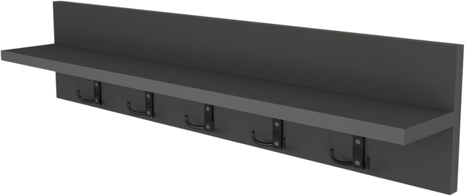 Wall Mounted Coat Rack 80cm Shelf 5 Hooks Floating Storage Rail Anthracite