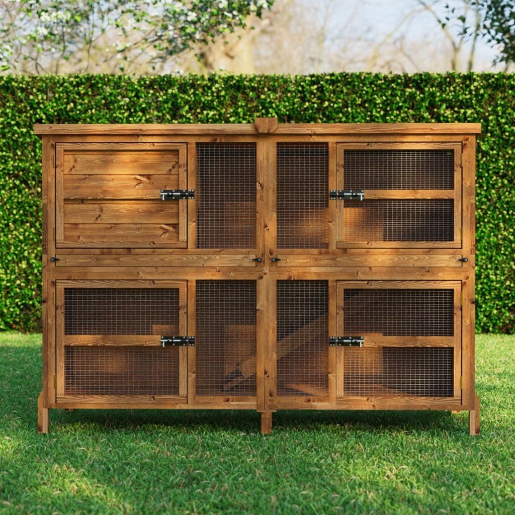 6ft Double Rabbit Hutch Large Outdoor Wooden Cage Multi Level Secure