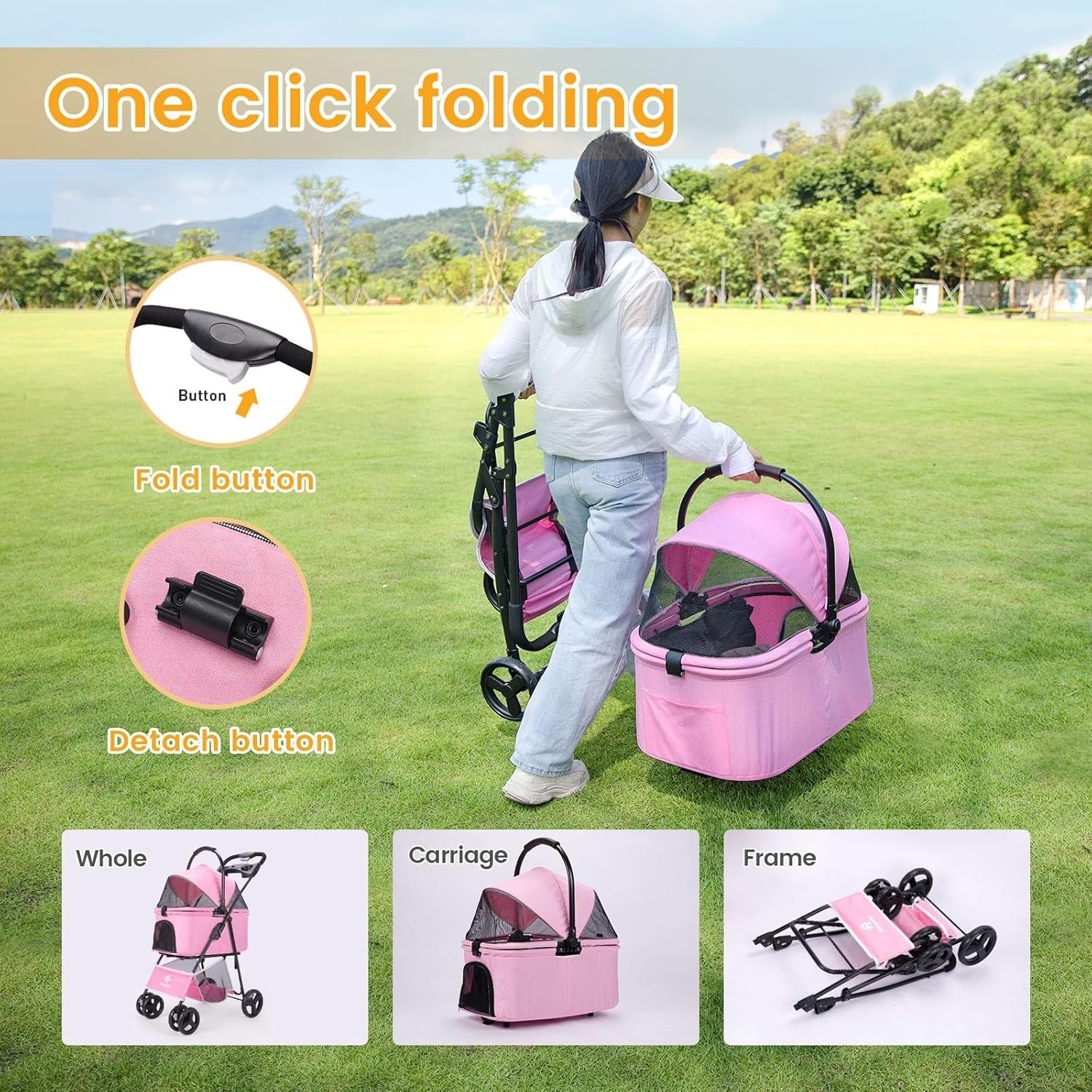 3in1 Pet Stroller Dog Pram Detachable Carrier Foldable 15kg