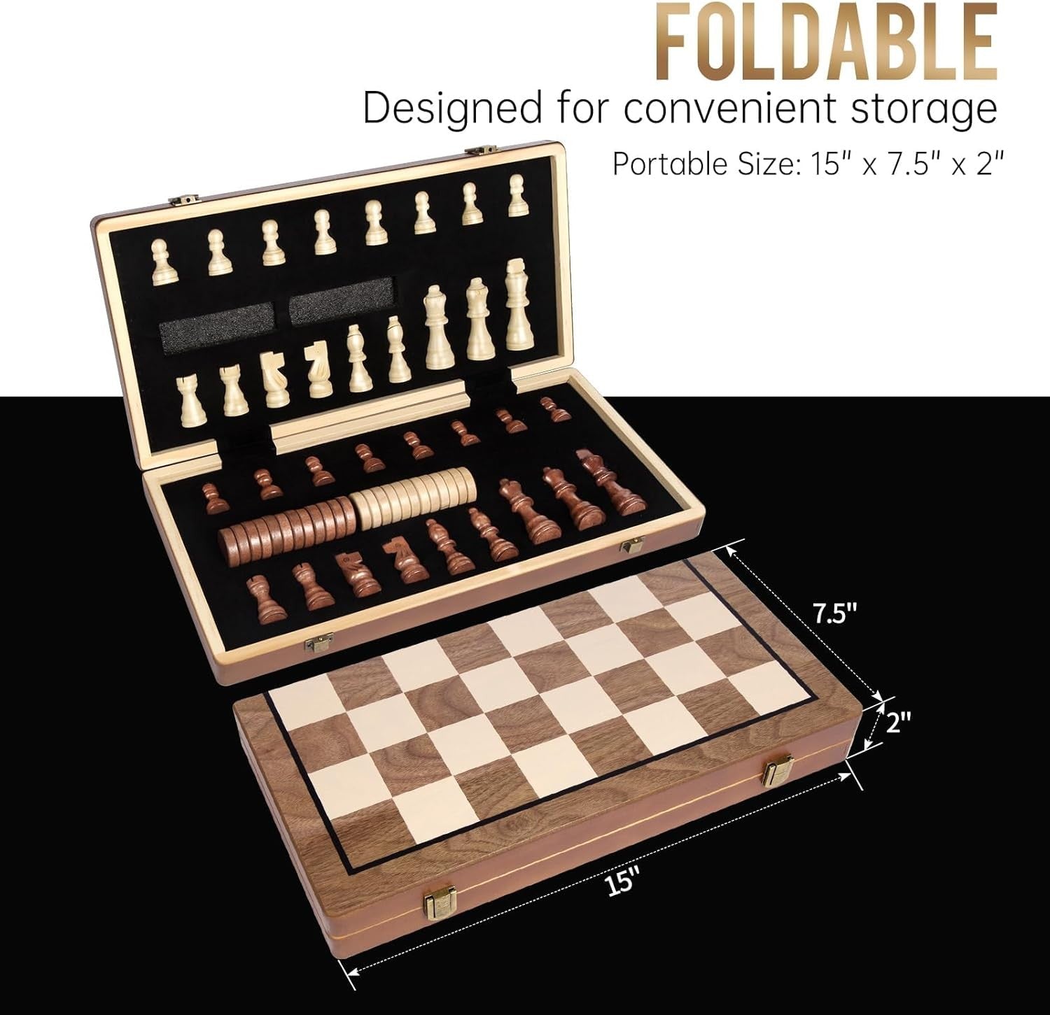 11.5" Magnetic Wooden Chess Set Folding Travel Board Compact Game Set