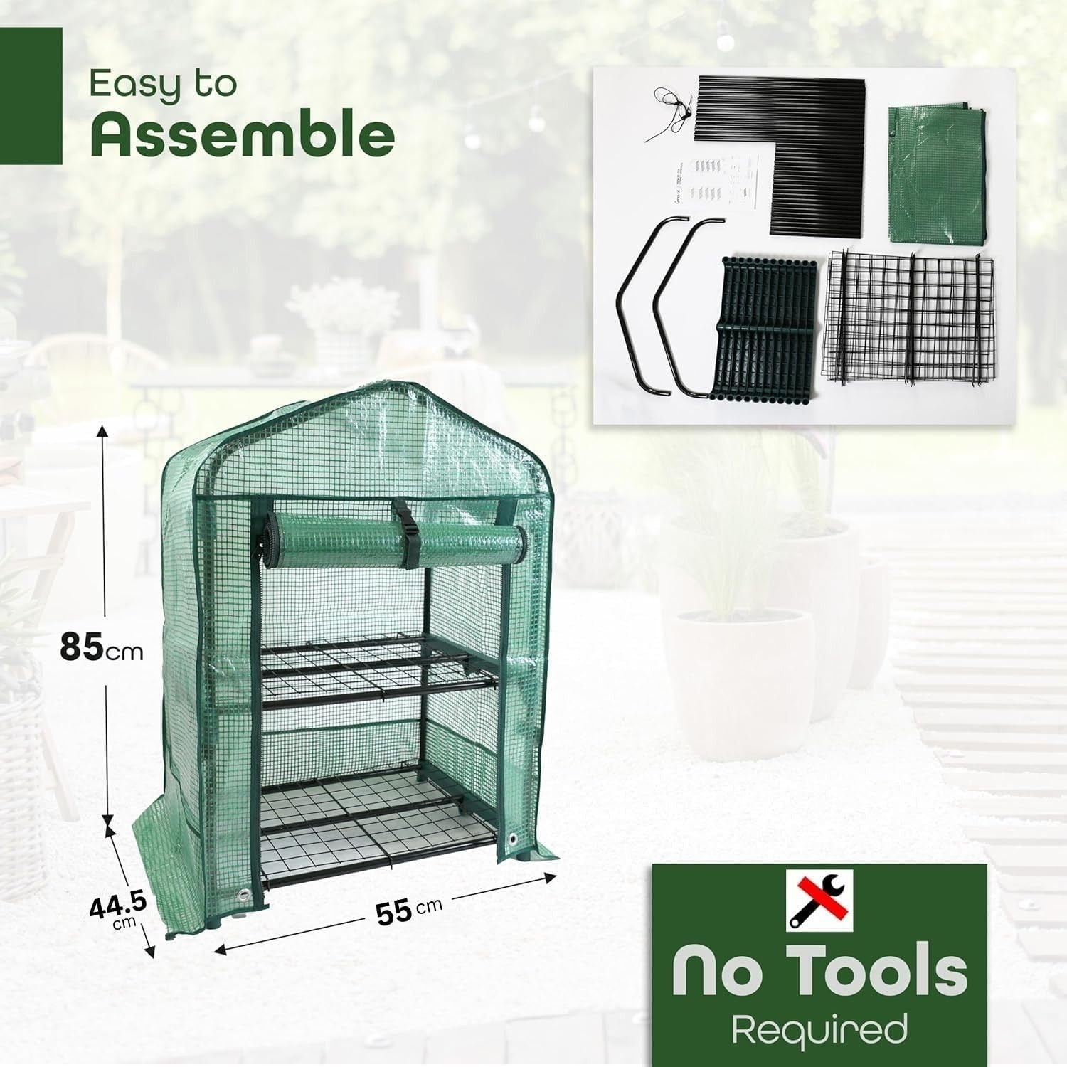 2 Tier Mini Greenhouse with Roll-Up Door | Compact Outdoor Plant Stand