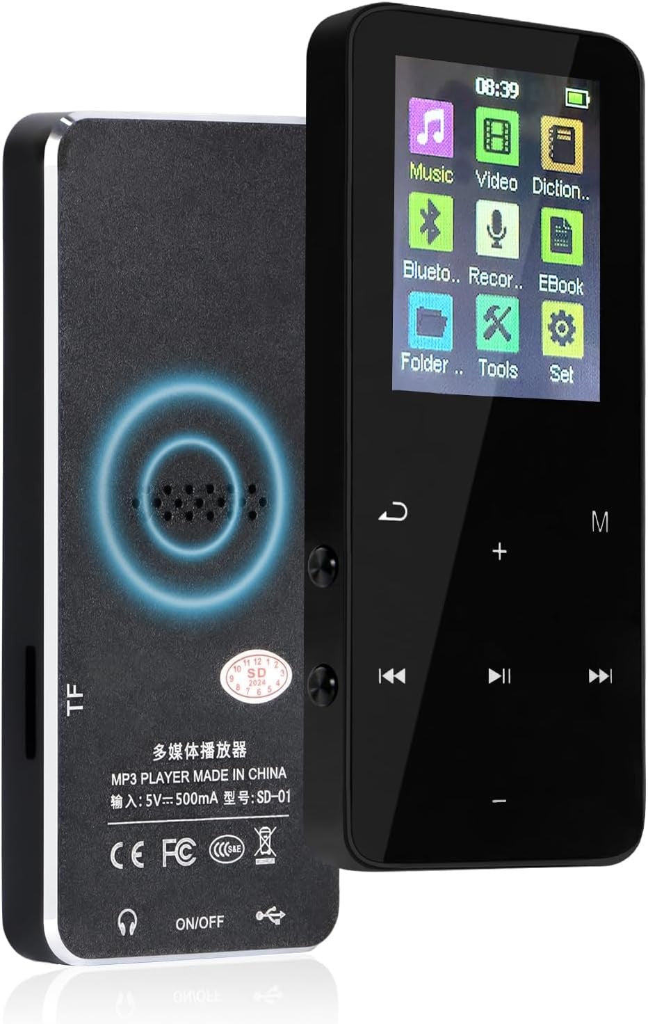 Portable MP3 Player with Bluetooth 5.3, HD Speaker & Voice Recorder – Black