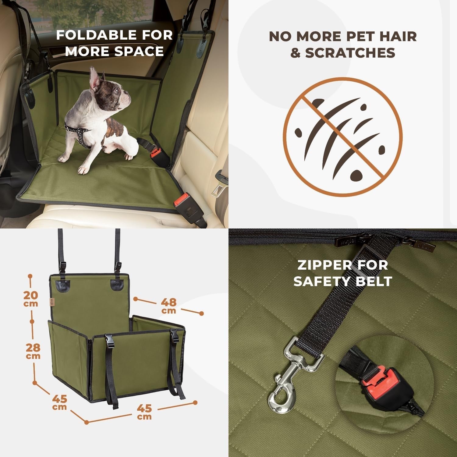 Luxury Dog Car Seat Waterproof Booster Travel Bed Safety Belt Khaki