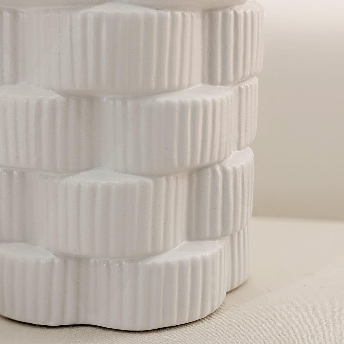 White Ribbed Ceramic Floor Vase 30cm Modern Flower Living Room Decor