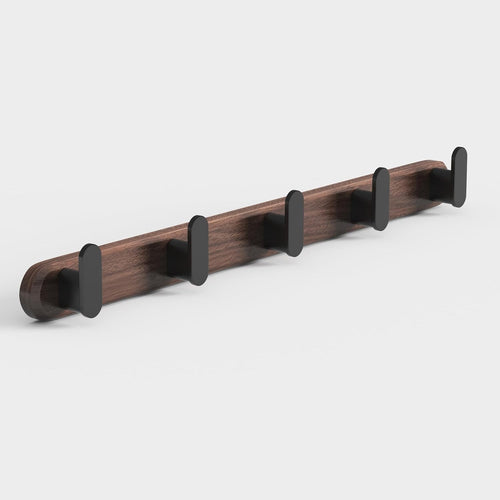 Black Walnut Wall Mounted Coat Rack | 45cm Solid Wood Hooks for Coats & Bags