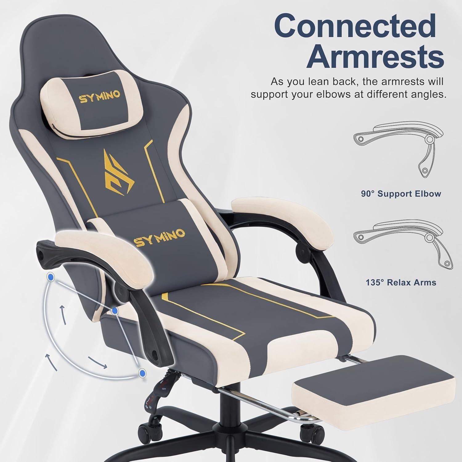 Ergonomic Gaming Chair Recliner w/ Footrest Lumbar PU Leather Grey