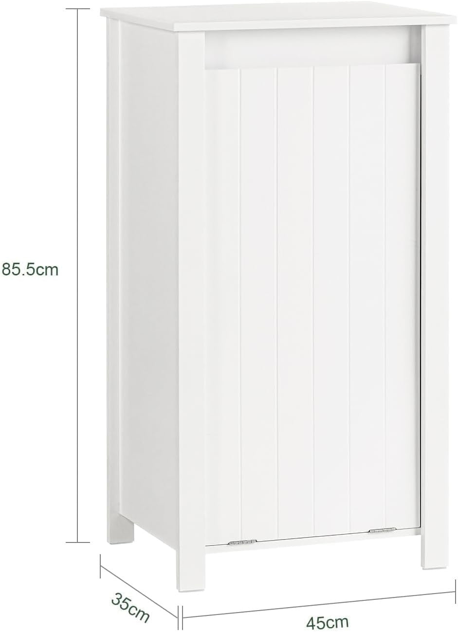 Bathroom Laundry Cabinet with Fold Out Basket Slim White Space Saving