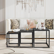 Nesting Coffee Side End Table Set Black Wood Metal Frame Home Living Room Office
