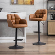 Set of 2 Swivel Bar Stools PU Leather Adjustable Height Brown