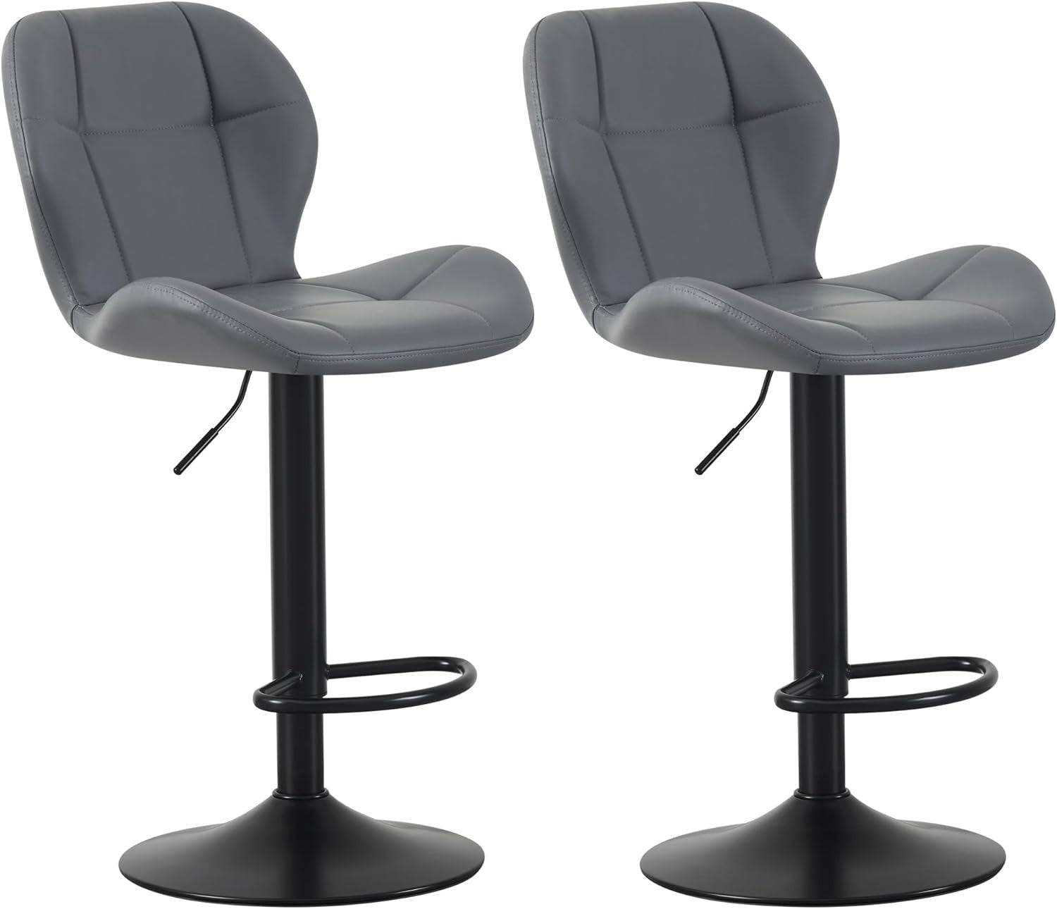 Grey Adjustable PU Leather Bar Stools Set of 2 – Swivel & Height Adjustable
