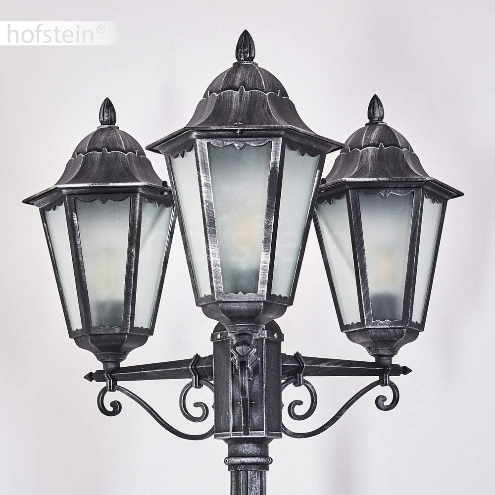 Lignac Frost 3-Arm Outdoor Lamp Post Black Silver Antique Garden Light