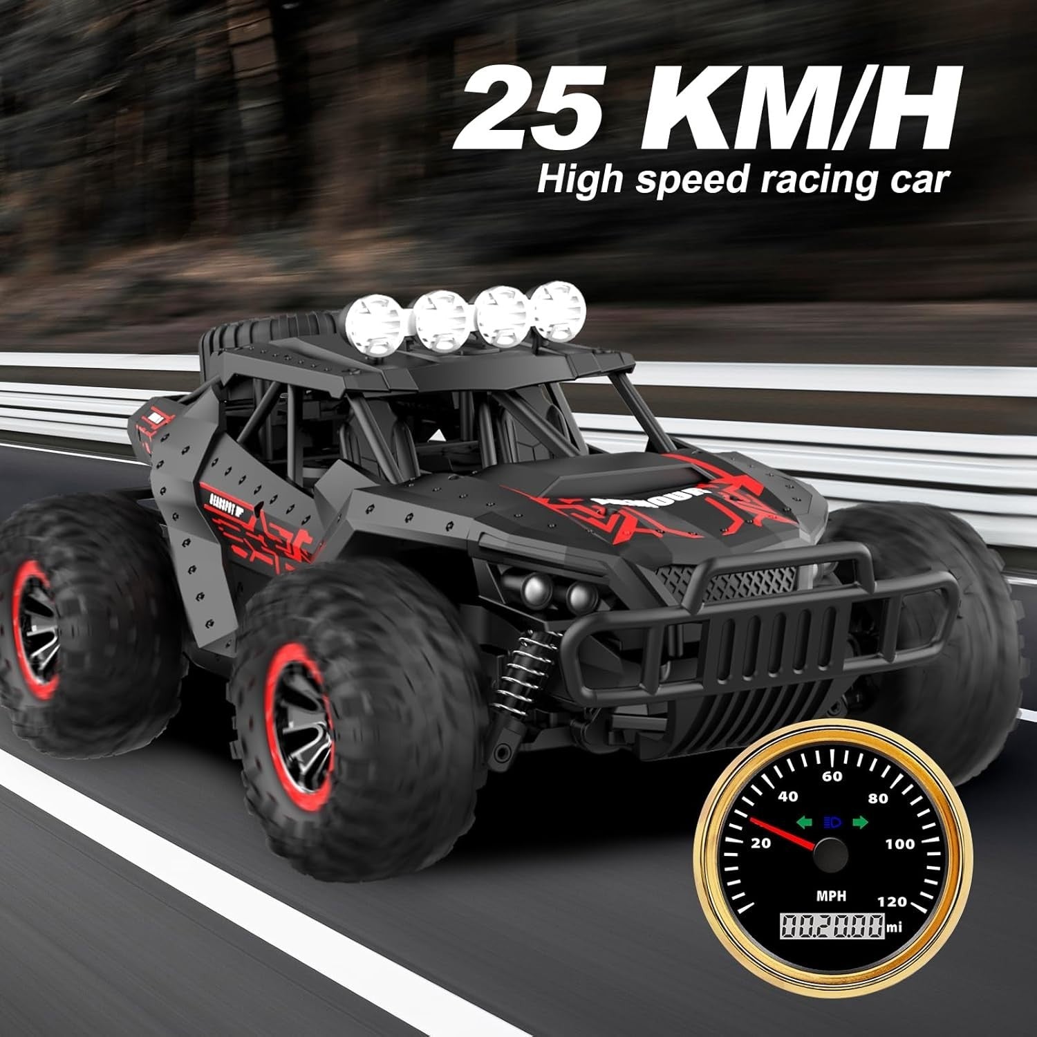 25KM/H RC Car 1:16 2.4GHz Off-Road Monster Truck with 2 Batteries 70min Play Gif