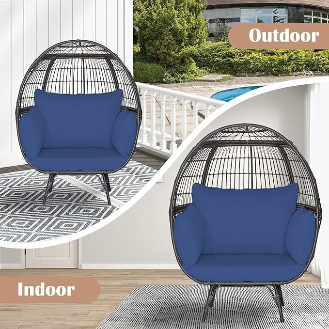 Luxury Oversized Egg Chair Rattan Lounge with Cushions Indoor Outdoor 180kg