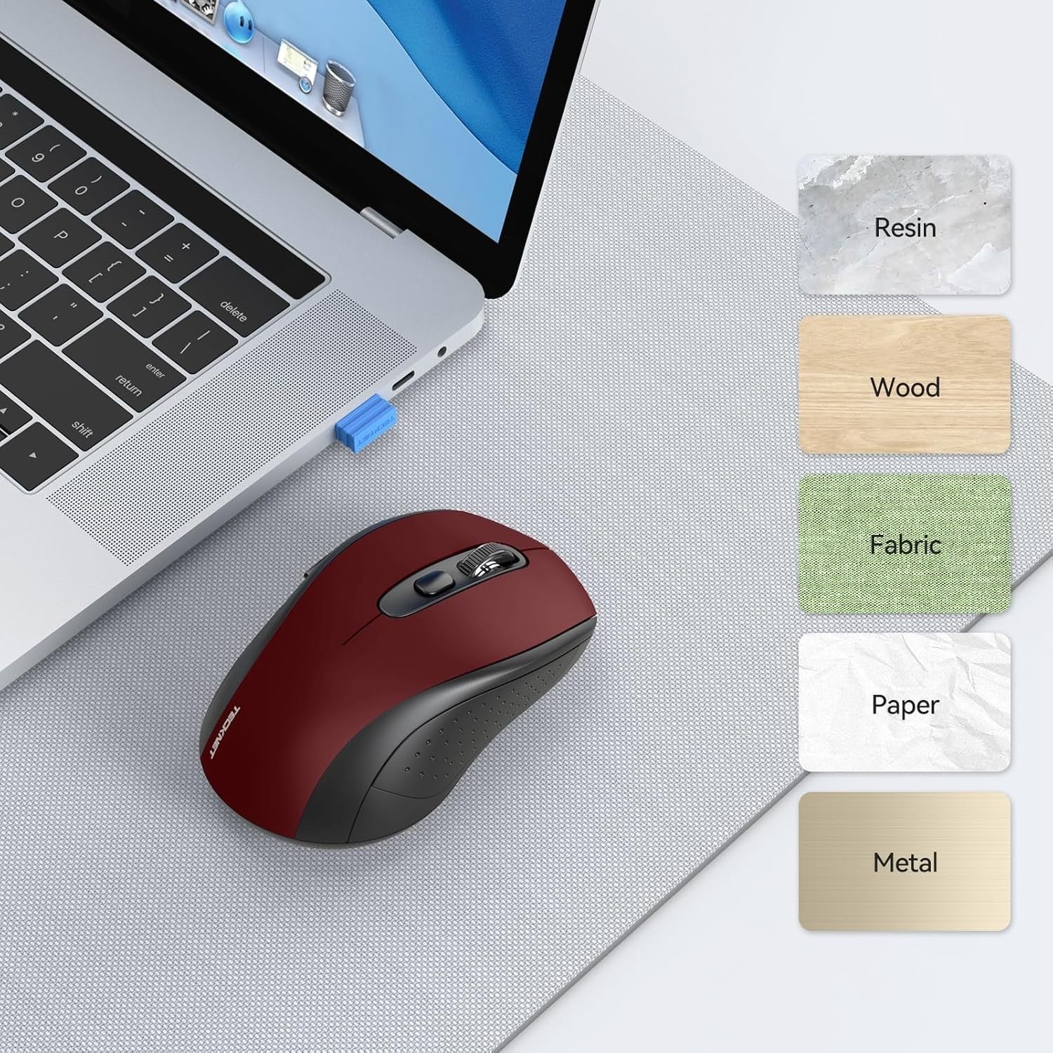 Silent Click Bluetooth Mouse 4000DPI Ergonomic Multi Device Wireless Red