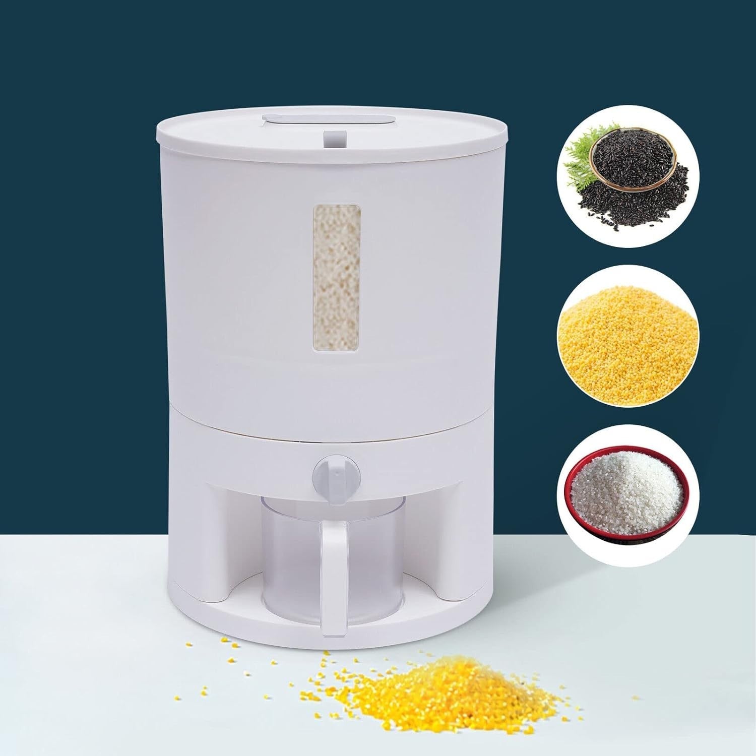 10KG Airtight Rice Dispenser with Measuring Cup Moisture Proof Bin