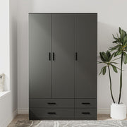 3 Door 4 Drawer Wardrobe Hanging Rail Black Bedroom Storage Organizer