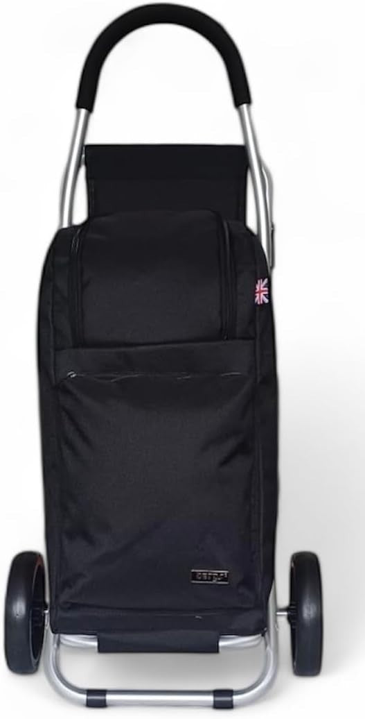 30L Aluminium Shopping Trolley with Seat Black Foldable Grocery Cart
