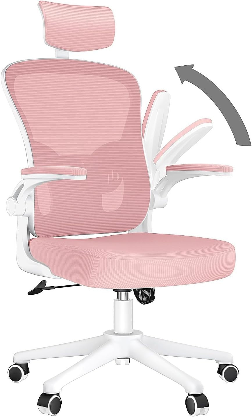 Ergonomic Office Chair Pink Mesh Lumbar Support Adjustable Desk Swivel PC Gaming