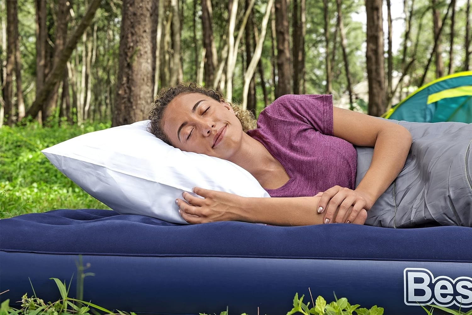 Sleeping Bag & Single Air Bed Bundle Camping Set Raspberry Inflatable Mattress
