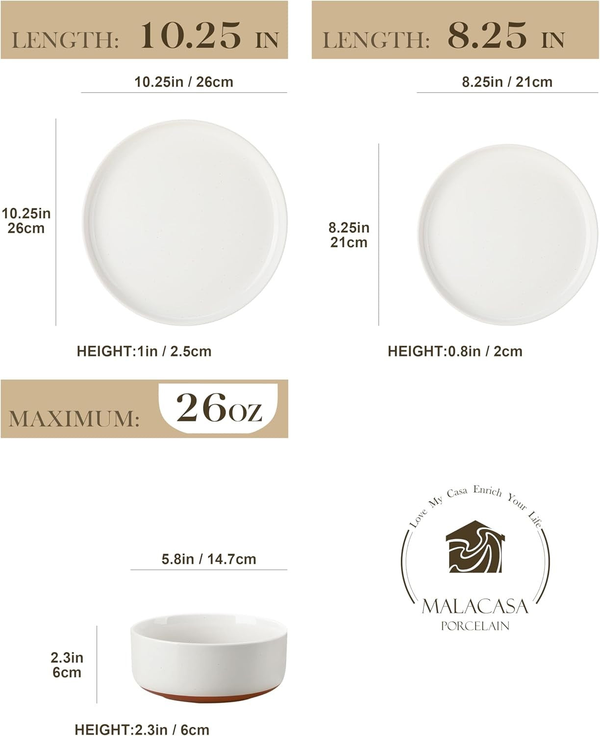 24 Piece Dinner Set Plates Bowls for 8 Stoneware Microwave Dishwasher Safe