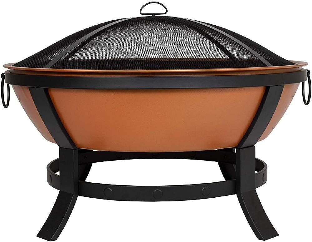 Large Copper Effect Fire Pit with Protective Mesh Lid | Outdoor Garden Heater