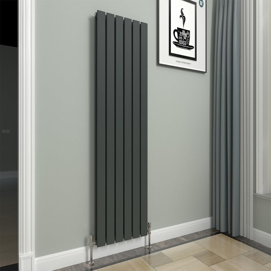 Vertical Anthracite Flat Panel Radiator 1600x408mm Double Modern Heating