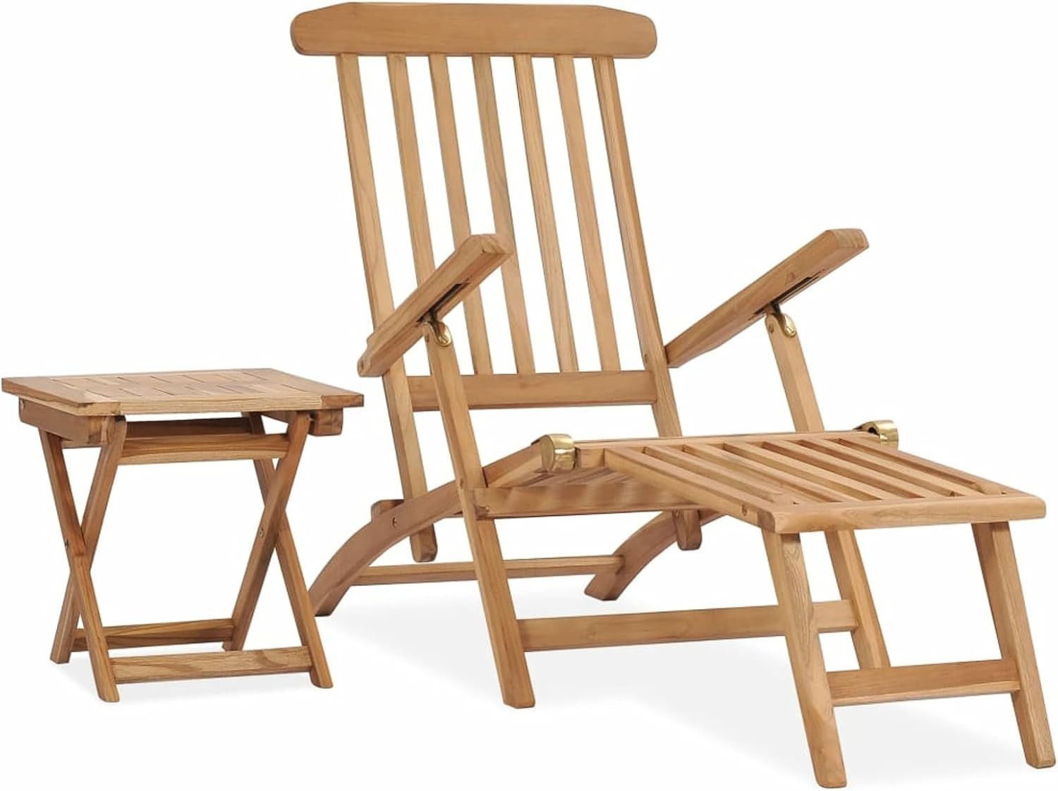 Durable Teak Wood Garden Deck Chair with Footrest & Table Outdoor Lounge