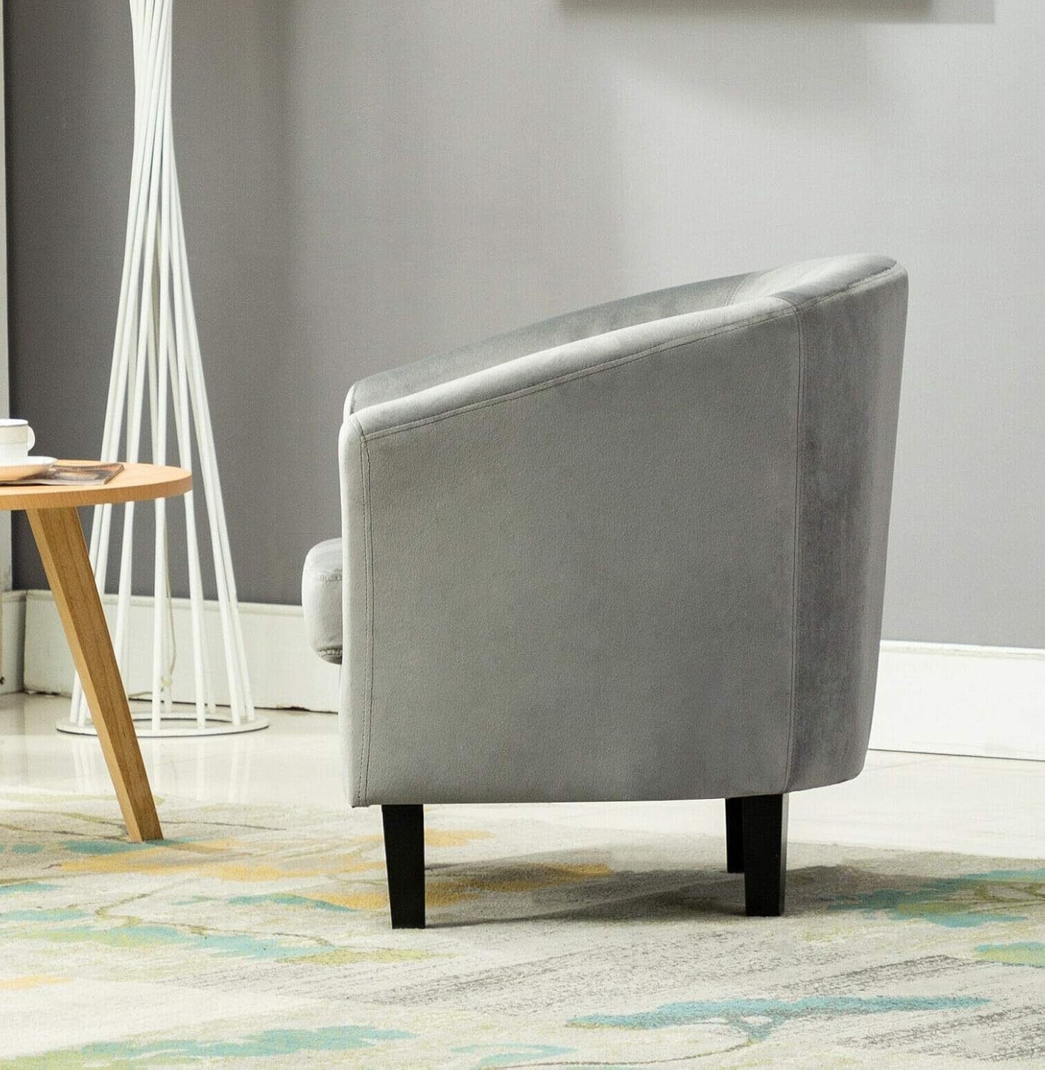 Grey Velvet Tub Chair Armchair Accent Seat for Lounge Dining Bedroom Café