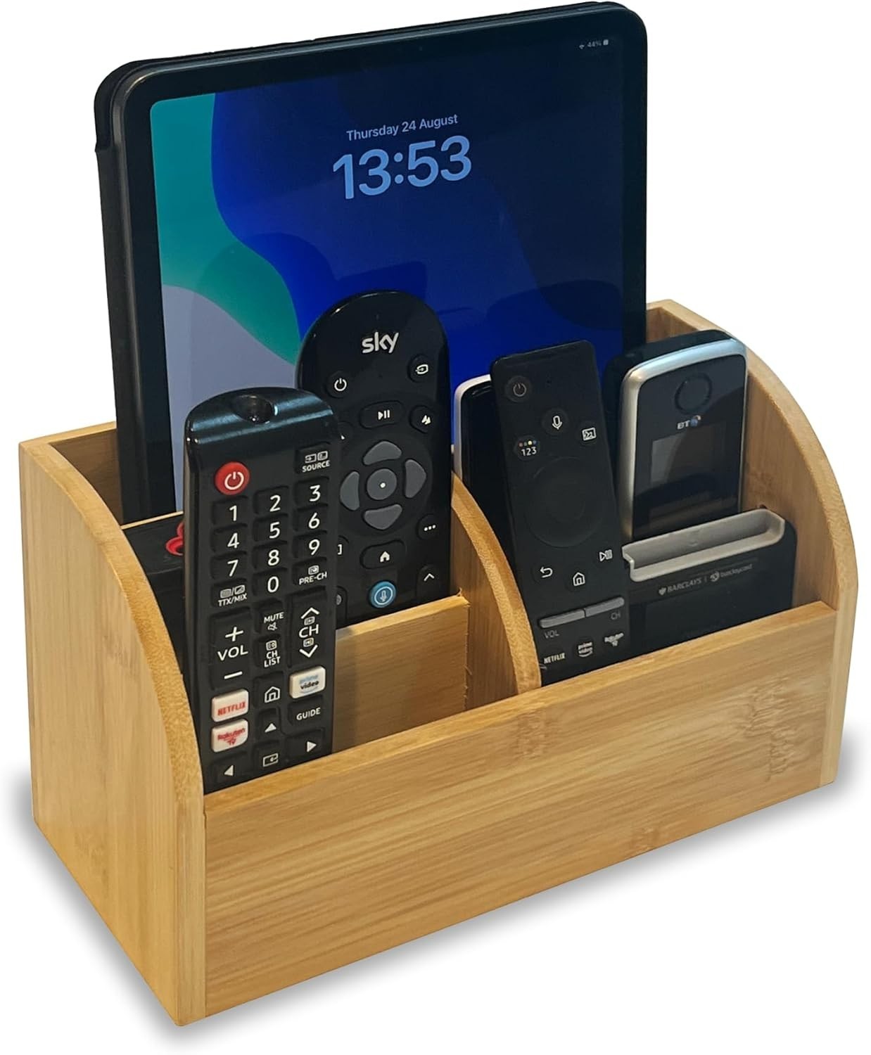 Bamboo Desk Organiser 5 Compartments Wooden Pen Holder 6-Pack