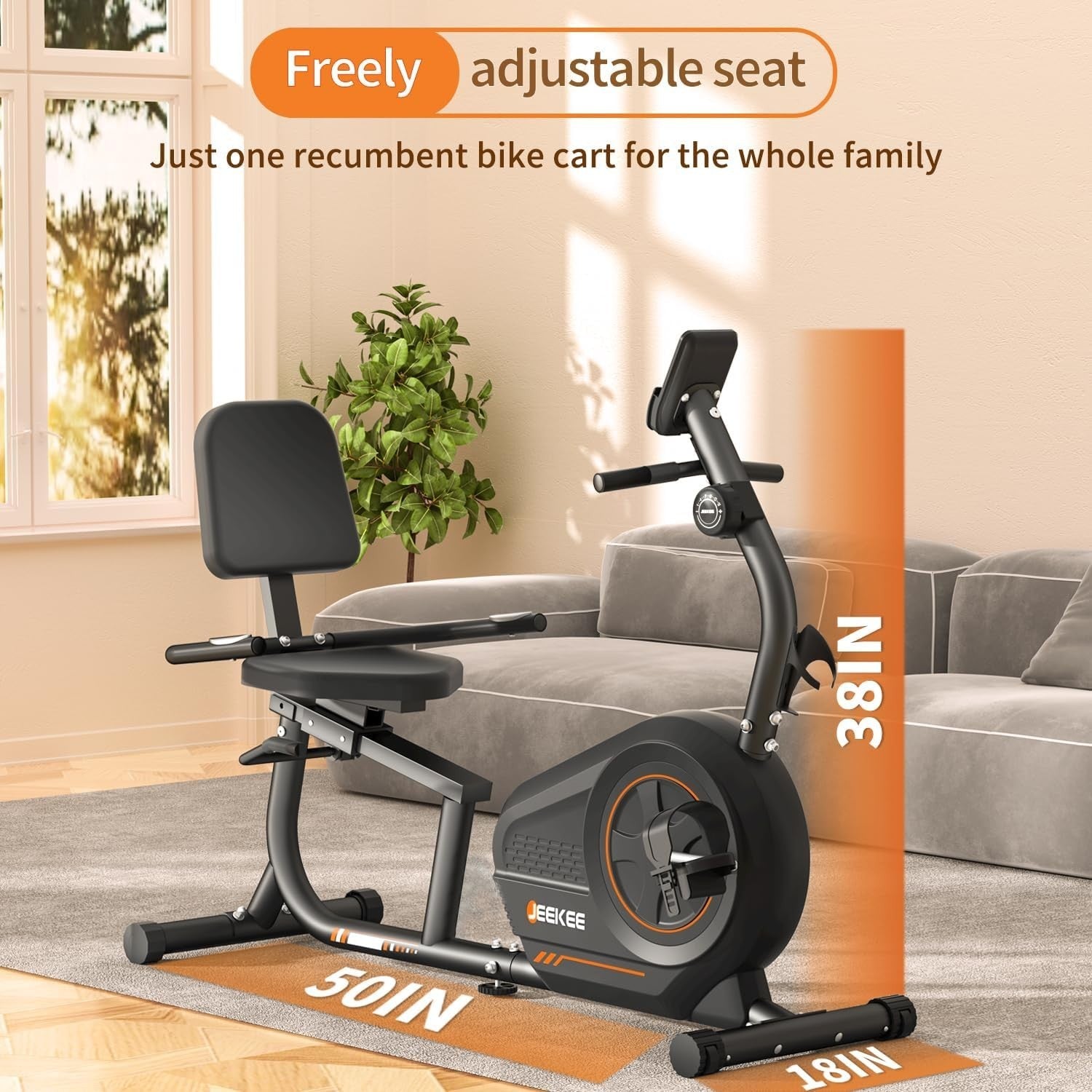 Recumbent Exercise Bike Magnetic 16-Level Heart Rate Adjustable Seat Home Senior