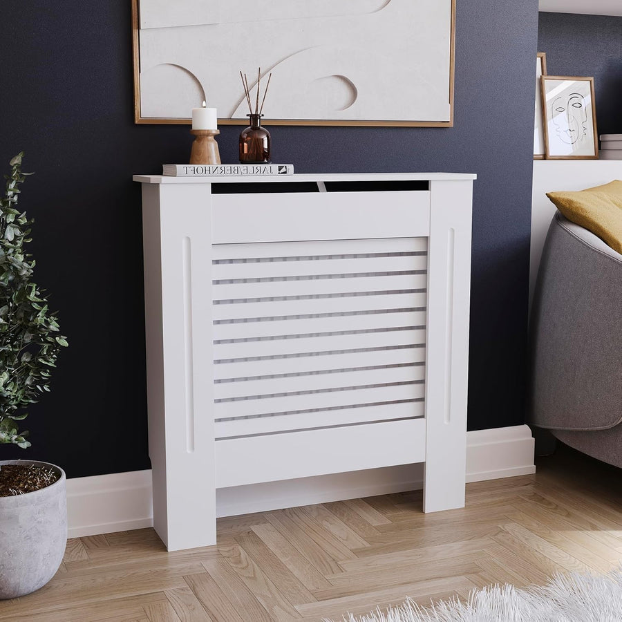 Small White Radiator Cover Modern MDF Painted Cabinet Space Saving Design