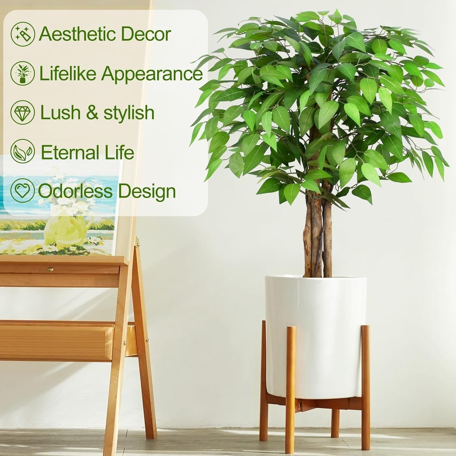 Set of 2 Ficus Artificial Trees 3ft 90cm Lifelike Indoor Potted Faux Plant Decor