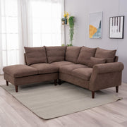 5 Seater Corner Sofa with Chaise & USB Port – Brown Linen, Space-Saving Sectiona